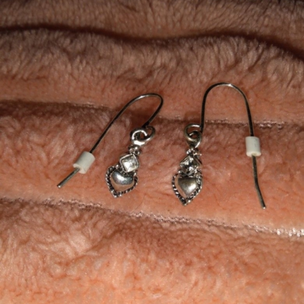 Sterling silver dangling heart earrings